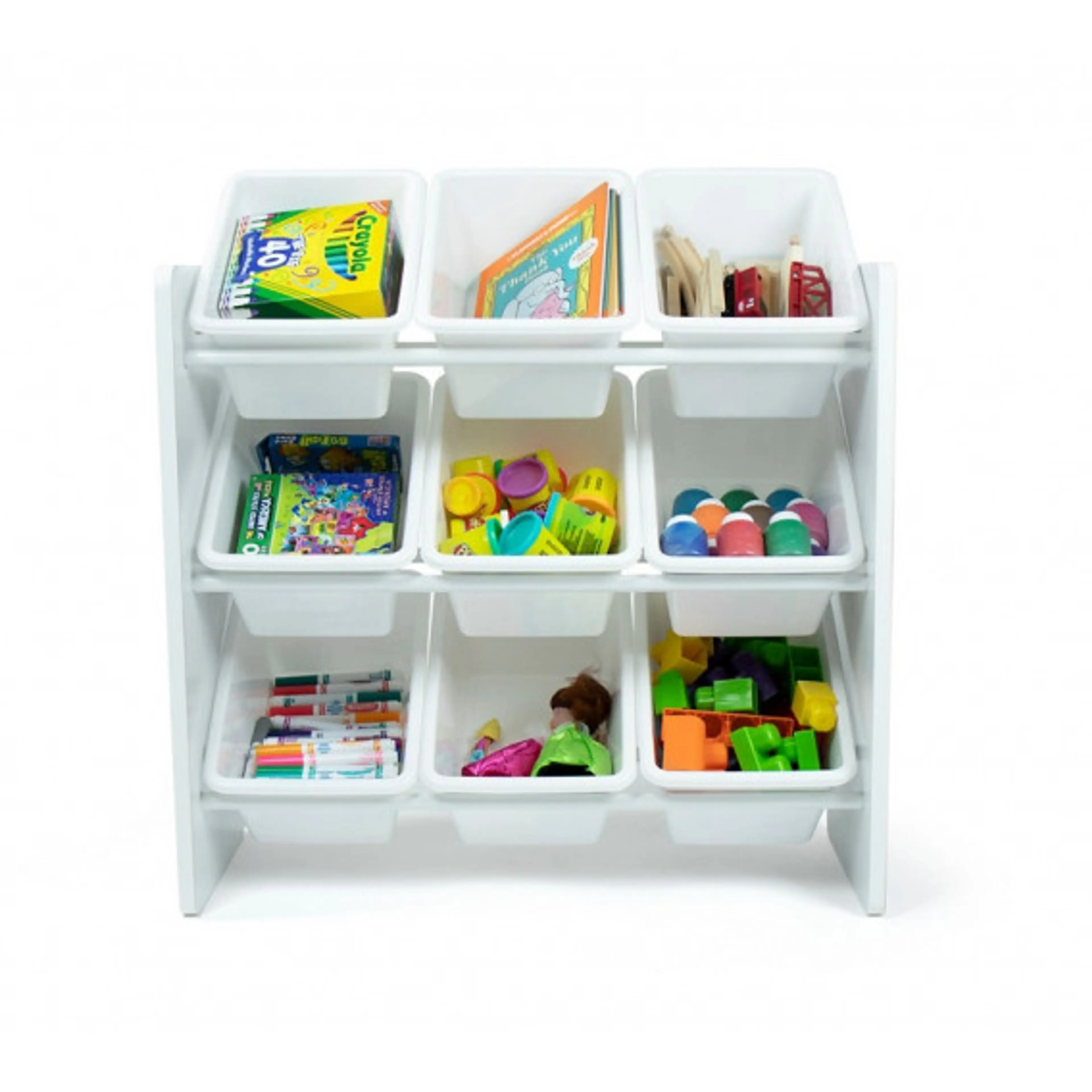 Етажерка с 9 кутии за съхранение, органайзер за играчки и книжки от дърво - WHITE